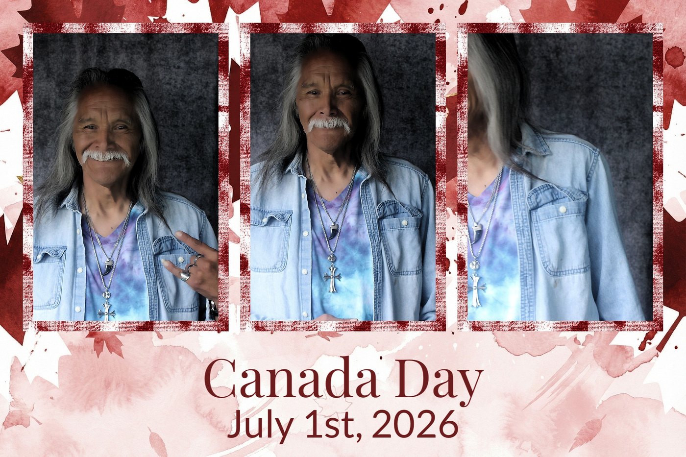 Guests at the mirror photo booth on Canada Day, on a custom Canada Day photo strip