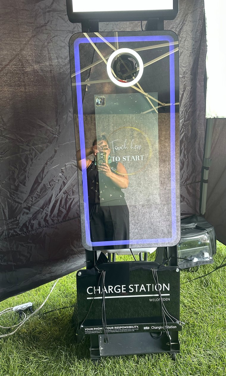 The Raven's Occasions mirror photo booth, screen lit and ready for guests